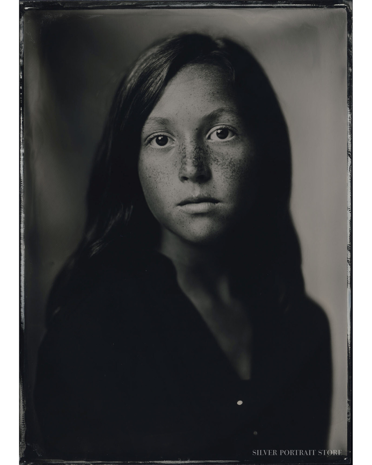 Eline-Silver Portrait Store-scan from Wet plate collodion-Tintype 13 x 18 cm.