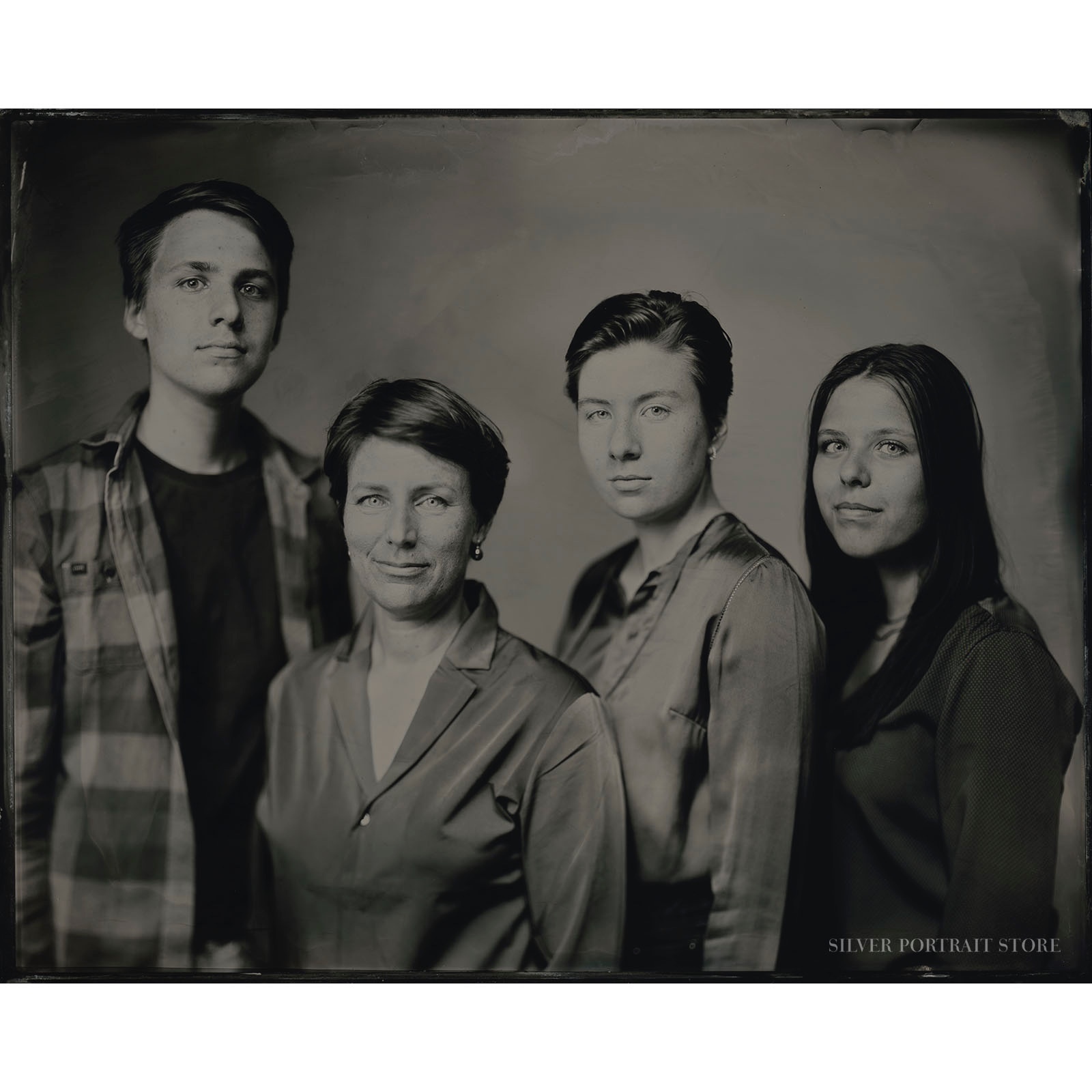 Cedric, Marguerite, Esther & Romaine-Silver Portrait Store-Wet plate collodion-Tintype 20 x 25 cm.