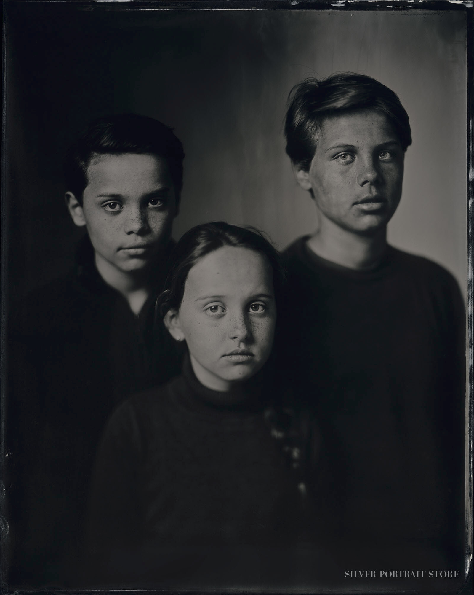 Jules, Jonathan & Valenthijn-Silver Portrait Store-Scan from Wet plate collodion-Tintype 20 x 25 cm.